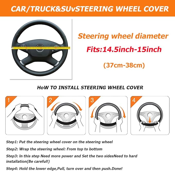 Osilly 15 Inch Car Leather Steering Wheel Cover, Automotive Accessories Elastic Breathable Anti-Slip Soft Wheel Protector Fits Men and Women, Suitable for SUVs, Trucks, Vehicles and RVs (Light Gray)