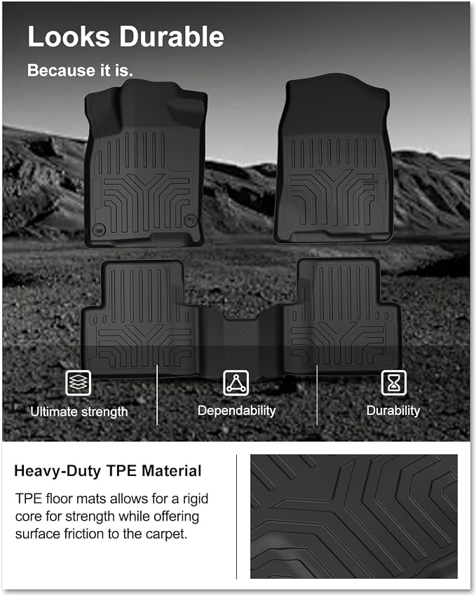 Kiwi Master Floor Mats for 2016-2021 Honda Civic | Custom Fit All Weather Car Mats, Heavy Duty TPE Floor Liners, Front & Rear 2 Row Set, Black