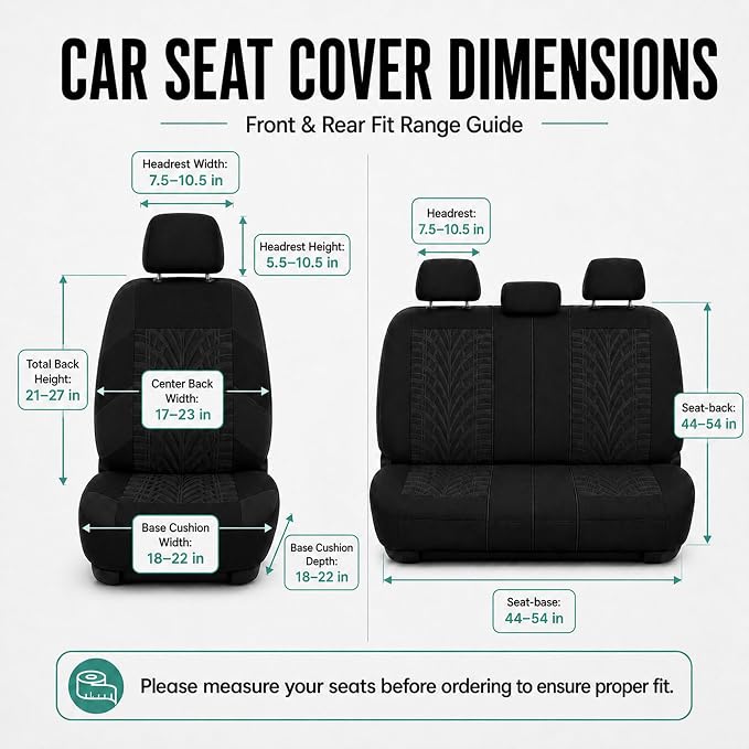 FH Group Full Set Travel Master Car Seat Covers, Airbag and Split Rear Car Seat Cover Universal Fit Interior Accessories for Cars Trucks SUV, Automotive Seat Covers,Black
