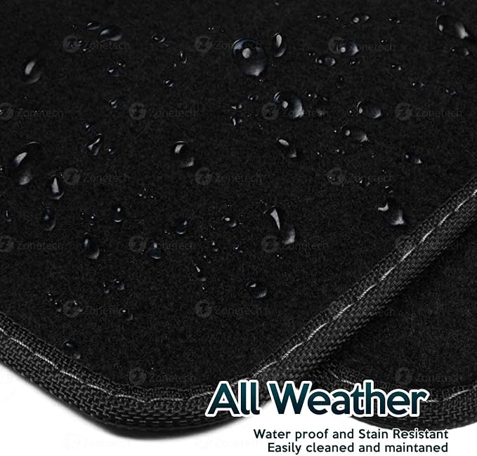 Zone Tech All Weather Carpet Vehicle Floor Mats- 4-Piece Black Premium Quality Carpeted Floor Liners Plus Vinyl Heel Pad for Additional Protection - Driver Seat, Passenger Seat and Rear