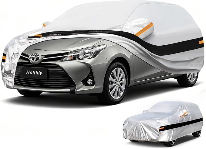10 Layers Hatchback Car Cover Waterproof All Weather for Automobiles,100% Waterproof Outdoor Car Covers Rain Snow UV Protection. Custom Fit for Ford Fiesta,Toyota Yaris,Kia Rio,Mazda 2,etc