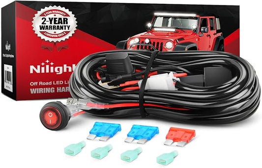 Nilight - NI-WA 02A LED Light Bar Wiring Harness Kit 12V On Off Switch Power Relay Blade Fuse for Off Road Lights LED Work Light,2 years Warranty,Black, Blue, Red, Green