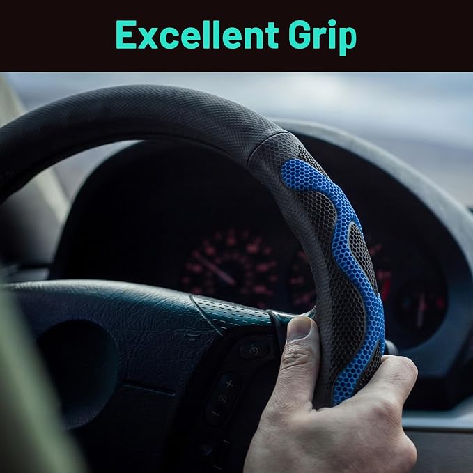 DaisyInner 17.5-18 Inch Steering Wheel Cover for Semi Truck No-Slip & Comfy Grip for Semi Trucks, Rv, Big Rig and 18 Wheelers(Mesh D,Leather,Blue)