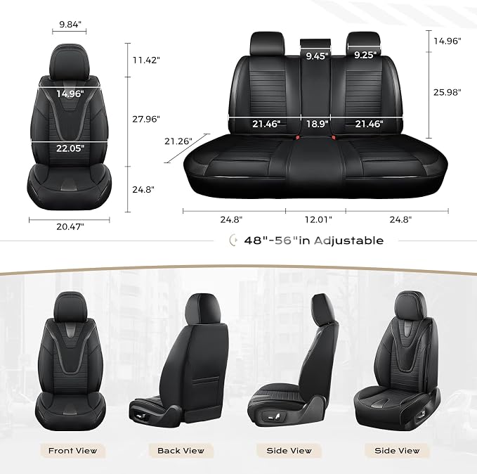 Coverado Car Seat Covers Full Set, 5 Pieces Waterproof Leather Seat Covers, Universal Fit for Cars SUVs Sedans,Black