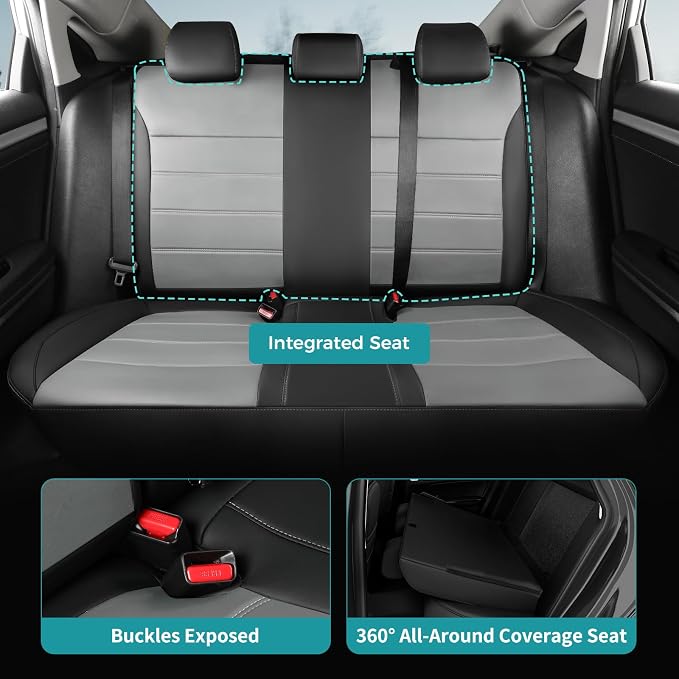 Seat Covers for Honda Civic Sedan Sport 2022 2023 2024 & LX 2022-2026, Custom Faux Leather Car Seats Cover Full Set Waterproof - Black Grey (Solid Rear Seatback - NO Rear Armrest)