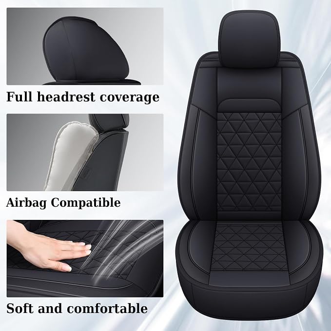 Coverado Car Seat Covers Compatible with Dodge Ram 2002-2026 1500 2500 3500 Pickup Limited Laramie Big Horn Waterproof Leather Seat Protectors Fit Dodge Ram Crew Cab& Quad Cab(2PCS, Black)