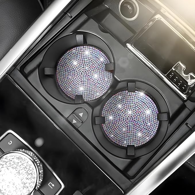 Osilly Bling Car Cup Holder Coaster, Crystal Rhinestone Anti-Slip Insert Coasters, Universal 2.75 Inch Fashion Automotive Cup Mat, Car Interior Accessories Decor Gifts for Women (Multicolor, 4PCS)