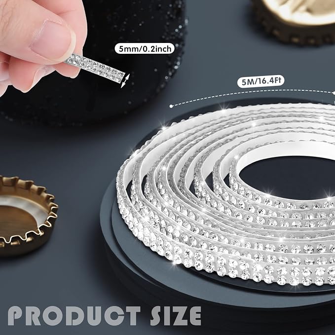 Kingdder 16.4 ft Bling Car Trim Self Adhesive Bling Car Accessories for Women Rhinestone Strip Glitter Diamond Sticker DIY Line Molding Dashboard Decal Shiny Auto Stuff for Interior Exterior Decor