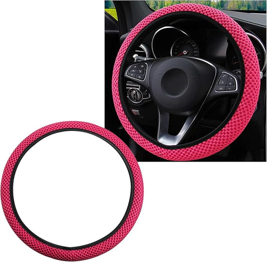 Yourkar Elastic Steering Wheel Cover, 15"×15" Comfy Breathable Stretch Steering Wheel Protector, Ice-Silk Cloth Polyester Steering Wheel Cover for Men Women, Car Accessories (Rose Red)