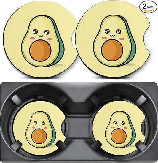 2 Pack Avocado Car Coasters for Cup Holders,Neoprene Anti Slip Mat | 2.75" Universal Size,Auto Rubber Drink Coasters Decor Car Accessories Interior Avocado Gifts for Women Men