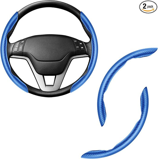 Amiss 2pcs Carbon Fiber Anti-Skid Steering Wheel Cover, Waterproof & Segmented Butterfly Design, Universal 99% Vehicle Wheel Cover Protector, Car Interior Accessories (Blue-2pcs)
