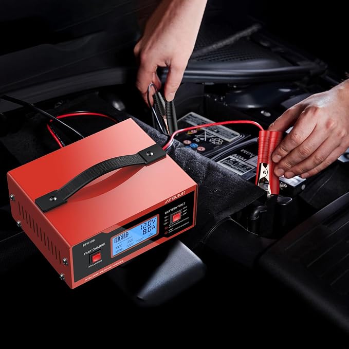 AUTOUTLET Upgraded 8 Volt Battery Charger for Golf Cart Automotive Battery Charger and Maintainer 0-14A with Cable Clamps for 6/8/12/14/16/24V Lead-Acid Batteries