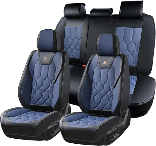 Huidasource Car Seat Covers, Universal Fit for Cars SUV Trucks, Black&Blue | Full Coverage Leather Seat Cover, Airbag, Cupholder Compatible, Seat Function Retain, Easy Install with Velcro