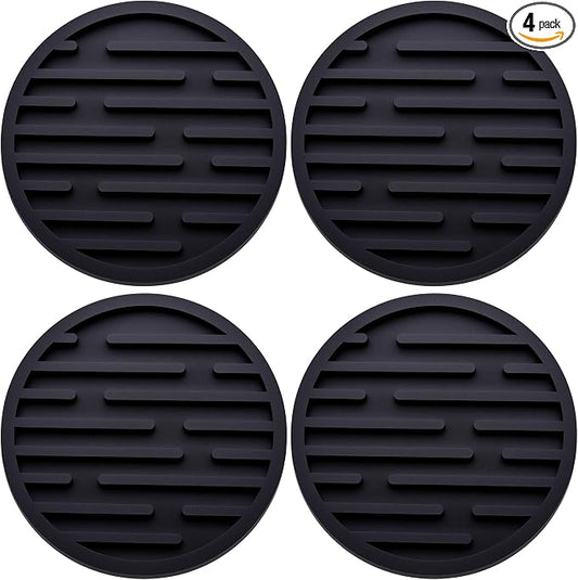 4 Pack Silicone Car Cup Holder Coaster – 2.75 Inch Anti-Slip Drink Coaster, Perfect for Coffee & Beverages – Cute Car Interior Decor for Women & Girls (Black)