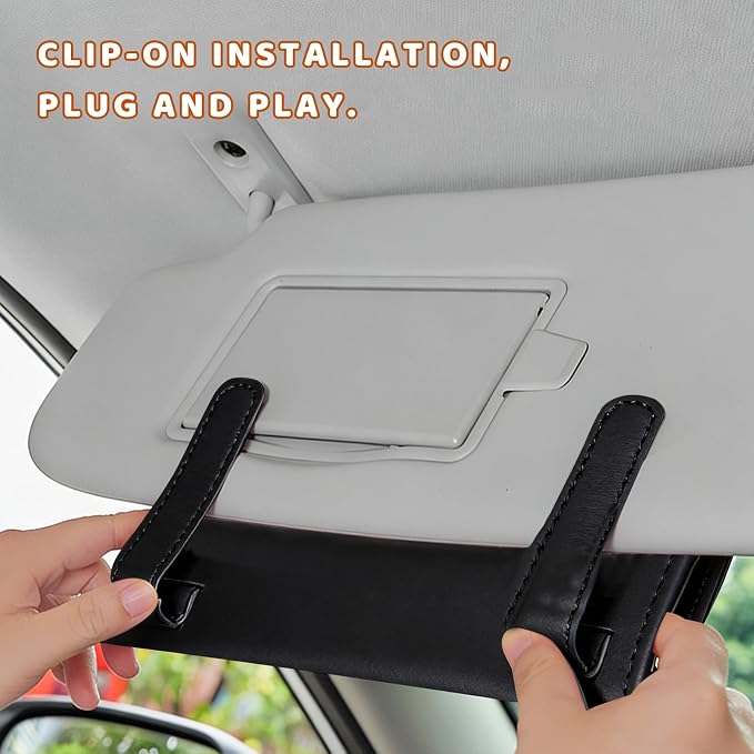Car Visor Tissue Holder, Premium Leather Sun Visor Napkin Organizer with Tissue Refill, Universal Backseat Napkin Case Sunvisor Mask Holder for Cars SUVs Trucks RVs (Black)