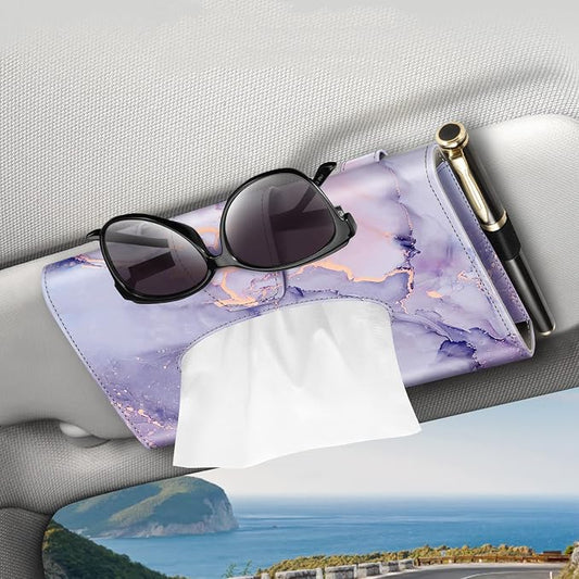 CaseBot Car Visor Tissue Holder, Sun Visor Napkin Holder, Mask Holder, PU Leather Backseat Tissue Box for Truck SUV, Lilac Marble