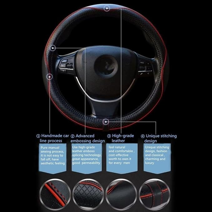 DaisyInner 17.5-18 Inch Steering Wheel Cover for Semi Truck No-Slip & Comfy Grip for Semi Trucks, Rv, Big Rig and 18 Wheelers(Stitching,Leather,Black)