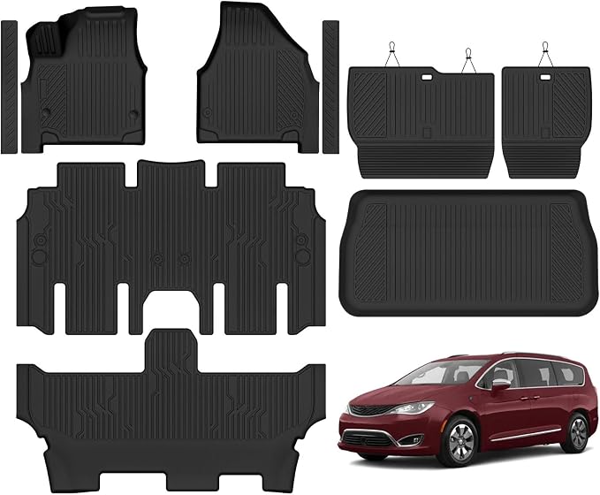 Custom Fit Floor Mats for 2017-2026 Chrysler Pacifica Gas 7 Seat(Not for Hybrid/Pinnacle), All Weather TPE Floor Liner & Trunk Mat & Backrest Mat & Door Sill Guard, Full Set Interior Accessories