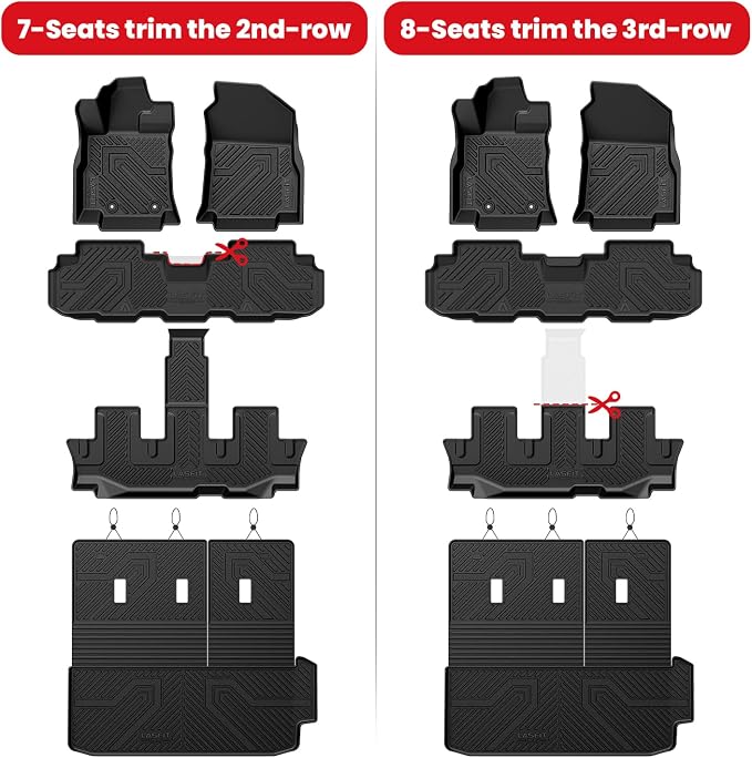 LASFIT Floor Mats & Backrest Mats & Cargo Mat for Subaru Ascent 2019-2026 7/8 Passenger, All Weather TPE Custom Fit Floor Liners for Subaru Ascent Full Set Accessories Car Mats,Black