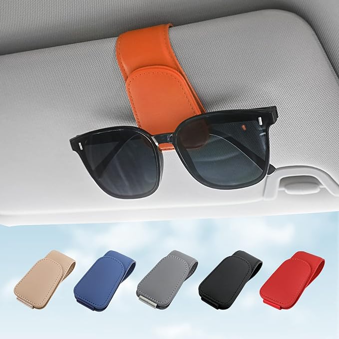 Sunglass Holder for Car Sun Visor Sunglasses Clip Car accessories -Orange | sun visor organizer, ticket card clip, eyeglass sunglasses holder, one-handed magnetic, anti-scratch, car decor for truck SUV