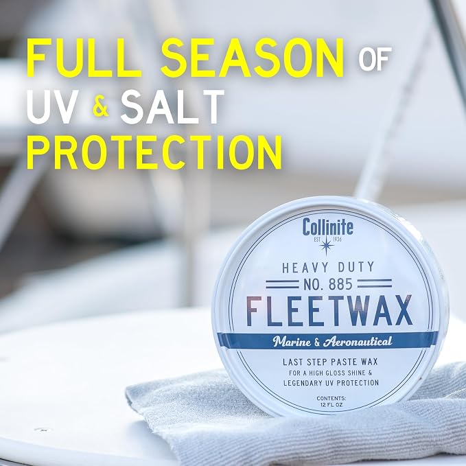 Collinite 885 Fleetwax-Marine & RV Heavy Duty Carnauba+Polymer Wax Sealant-Ultra Durable, Long-Lasting Fiberglass Protection. Provides High Gloss Shine + UV Protection + Prevents Oxidation (12 fl oz)