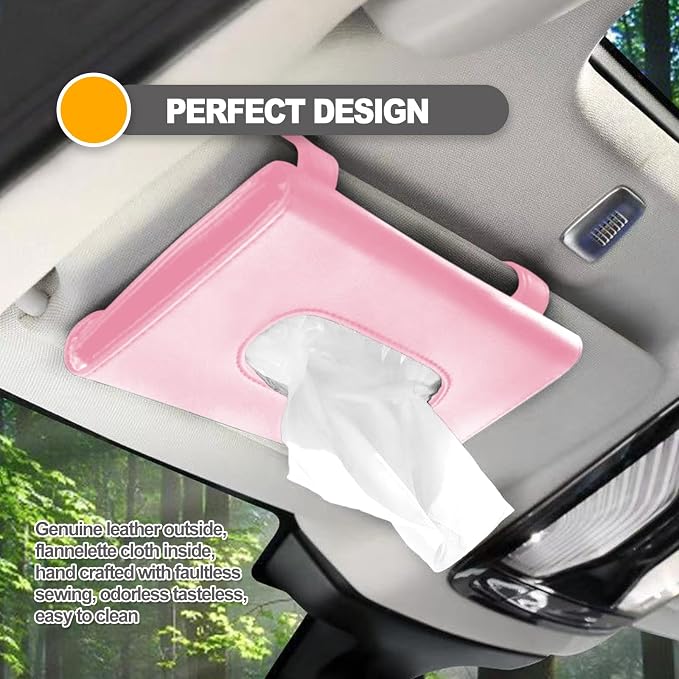Premium PU Leather Car Tissue Holder Visor for Universal Auto,Tissue Case Holder Seat Back with Tissue Refill, Car Tissue Holder (Pink)