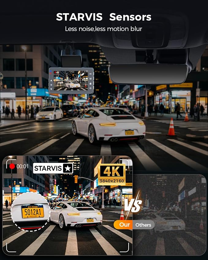 4K+4K Dash Cam Front and Rear, STARVIS SensorsFree 64GB Card,Support 256GB Max,5.8GHz WiFi Dash Camera for Cars,140°Wide Angle,3" IPS Screen, Dash Camera for Cars with 24/7 Parking Mode