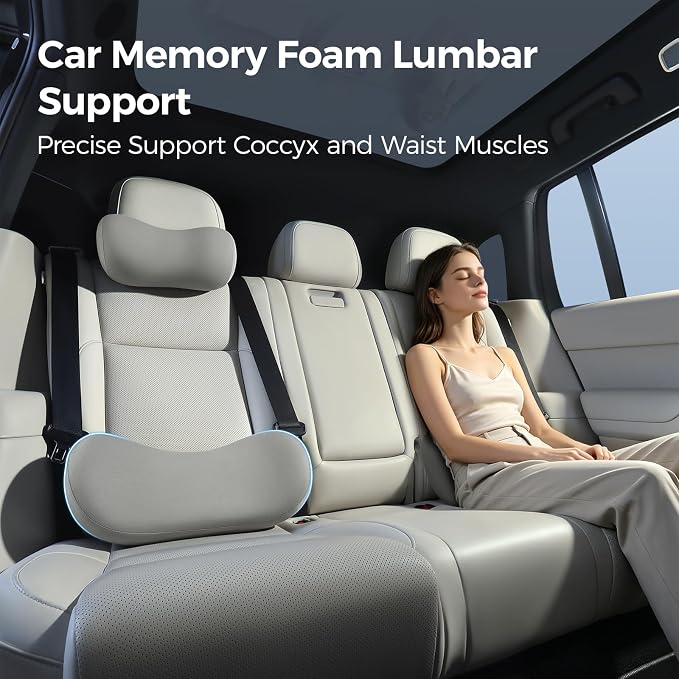 Lumbar Support Pillow - Back Pain Relief Cushion, Fits Tightly Around the Coccyx, Ergonomics Memory Foam, Skin-Friendly Fabric, Fit Car Drive, Office Chair, Rest Seat, Wheelchair (Gray)