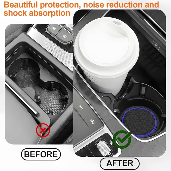 HZEL Car Cup Holder Coasters, 2PCS Non Slip Waterproof Vehicle Water Bottle Pads, Recessed Automotive Drink Mat Decoration Accessories, Universal Fit (Blue/Black)
