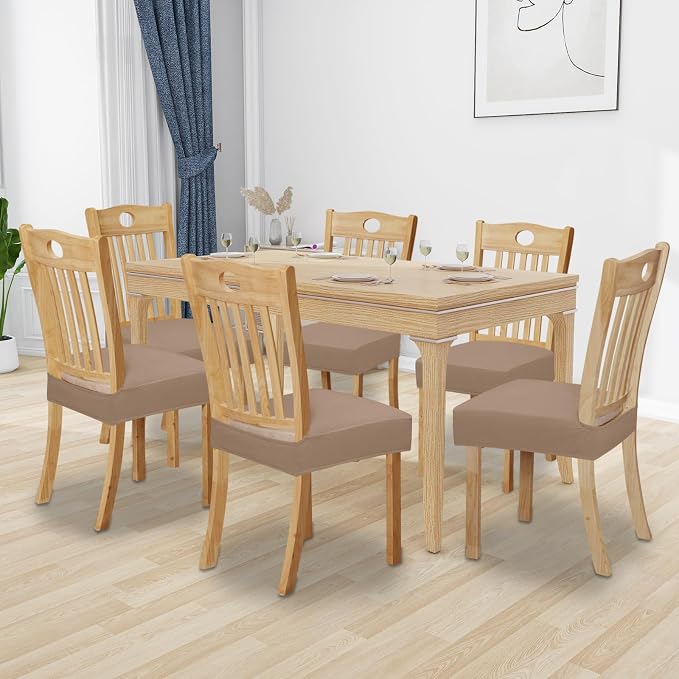 Easy-Going 100% Waterproof Seat Covers for Dining Room Chairs Set of 8, Stretch Chair Seat Slipcovers Protector Removable and Washable Kitchen Dining Chair Covers, Camel
