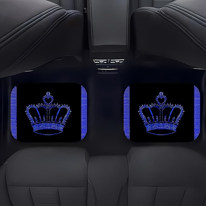 Universal Fit Car Floor Mats Set of 4Pcs, Blue Crown Pattern All-Weather Front Rear Car Carpet Mats, Non-Slip Car Floor Mat Car Accessories for Automotive Trucks SUV Sedans Vans