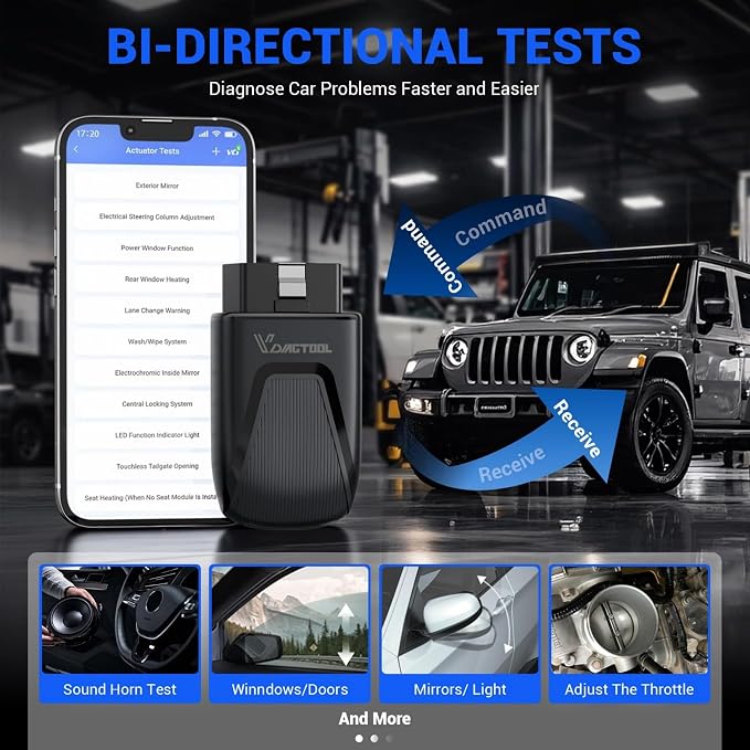 VDIAGTOOL OBD2 Scanner Bluetooth, D100 Bidirectional Scan Tool, No Subscrption Fees, Wireless Code Reader for iOS & Android, Full System Diagnostic Tool with 17 Resets, Live Data, CAN FD, Storage Bag