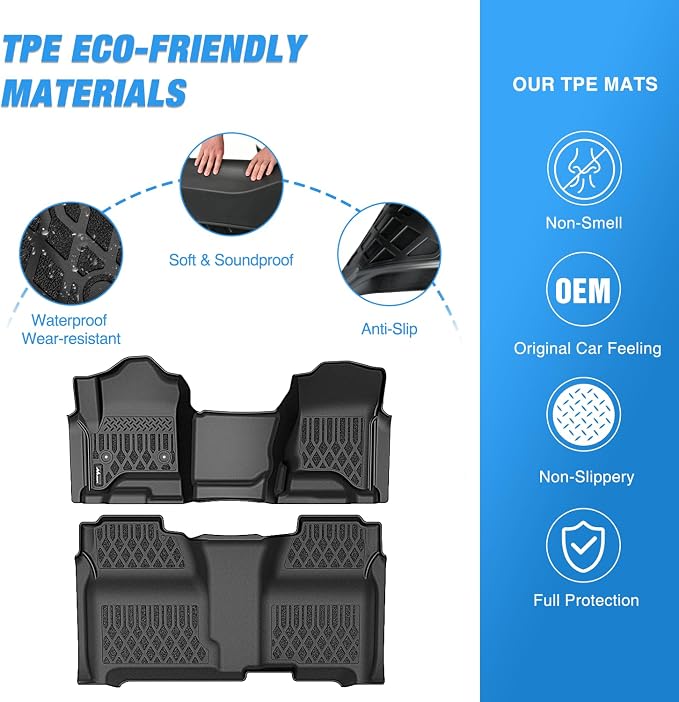 Nilight TPE Floor Mats for Chevy Silverado GMC Sierra 1500 Crew Cab 2014-2018, Chevrolet Silverado Sierra 2500HD 3500HD 2015 2016 2017 2018 2019 All Weather Custom Fit Heavy Duty Floor Liners