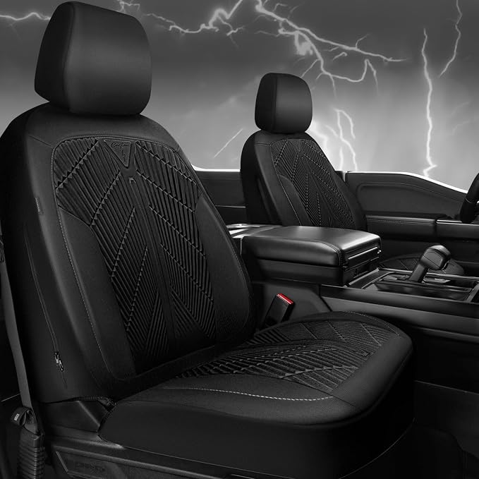 CAR PASS Waterproof Car seat covers Front Seats covers Neoprene Wetsuit, All-Weather Non-Slip Durable, Universal Fit for SUV Sedans Trucks Vans Automotive, Armrest Airbag Compatible, 3D Emboss 2 Black