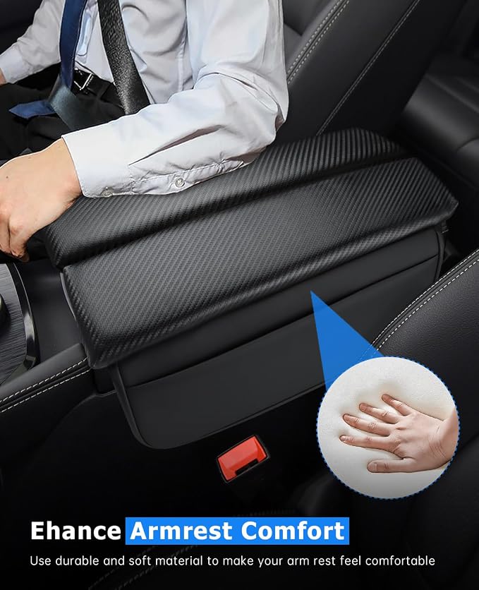 INTGET Car Center Console Armrest Cover for Nissan Rogue Accessories 2021-2026 2022 2023 2024 2025 Leather Arm Rest Box Lid Middle Console Seat Cover Protector (Carbon Fiber Cushion, 2021-2024)