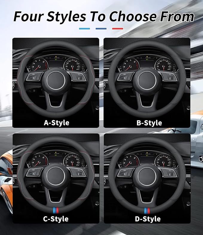 Deer Route Custom-Fit for Mercedes Benz Steering Wheel Cover, Premium Leather Car Steering Wheel Cover with Logo, Non-Slip, Breathable,