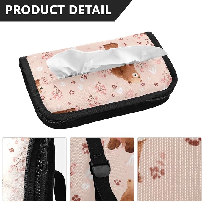 Pink Bears Cabins Plants Car Tissue Holder Durable Napkin Holder Hanging Tissue Holders Case Car Tissues Bag for Sun Visor Seat Back Universal Auto