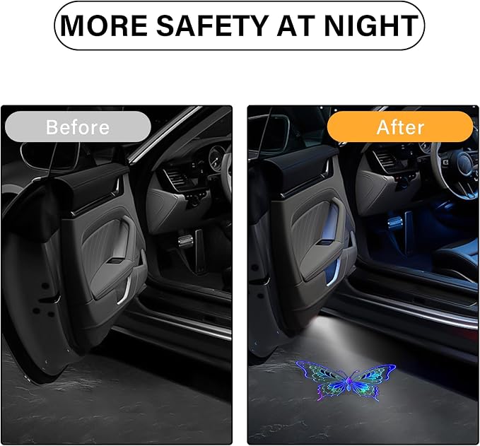 Car Door Lights Projector, 2PCS Butterfly Car Door Projector Lights Universal Welcome Courtesy Ghost Shadow Lamp Fit for All Car Models Butterfly