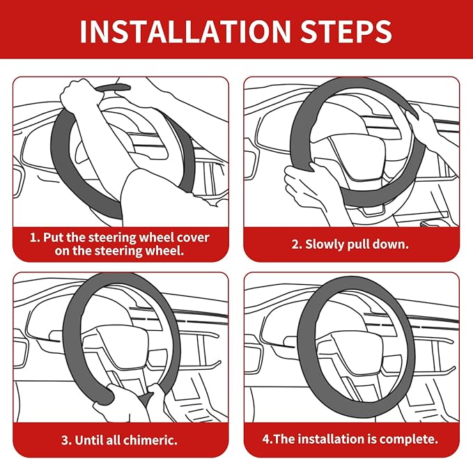 15 Inch Leather Steering Wheel Cover, Automotive Accessories Breathable Anti-Slip Elastic Soft Wheel Protector, Fit for Most SUVs Trucks and RVs (Black/Red)