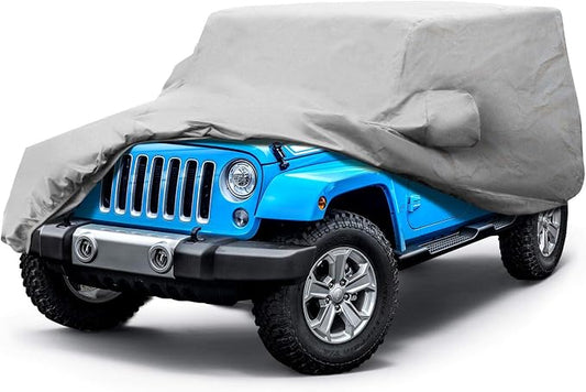 Leader Accessories Jeep Wrangler 2-Door Car Cover, Fits CJ,YJ, TJ,&JK | Waterproof, Breathable & Windproof Protection Against Rain, Snow, UV & Dust, Xtreme Guard Full Cover for Indoor & Outdoor Use