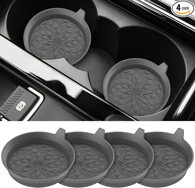 ME.FAN Car Cup Coasters [4 Pack] Silicone Cars Coasters - Universal Non-Slip Recessed Interior Accessories - Cup Holder Inserts Deep Grey