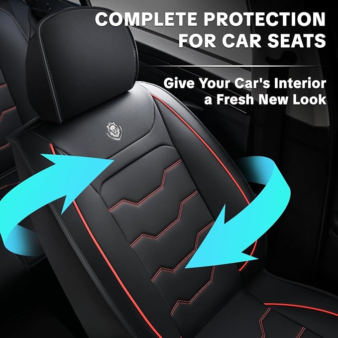 Car Seat Cover Full Set Sets, Universal Car Seat Covers for Cars, Premium Waterproof Leather, Protect & Upgrade Car Interior, Compatible with Airbags, Easy to Install & Clean Up