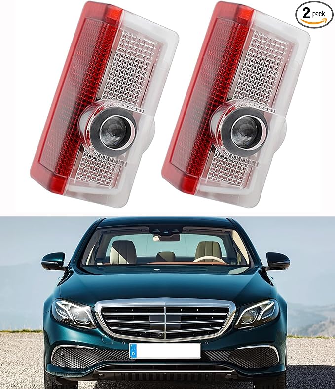 Car Door Lights LED Logo Projector Puddle Lights Compatible with A B C E-Class GLA GLC GLE Accessories, 2-Pack No Fade 4K-HD Auto Ghost Shadow Welcome Lights (Star+Lettering)