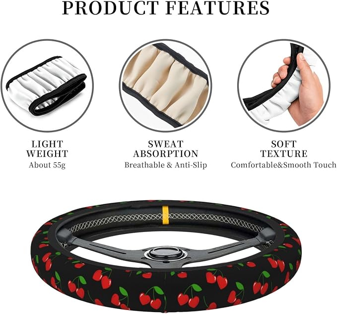 Cherry Hearts Elastic Steering Wheel Cover Non-Slip Breathable Steering Wheel Protector Fit Auto, SUVs, Truck