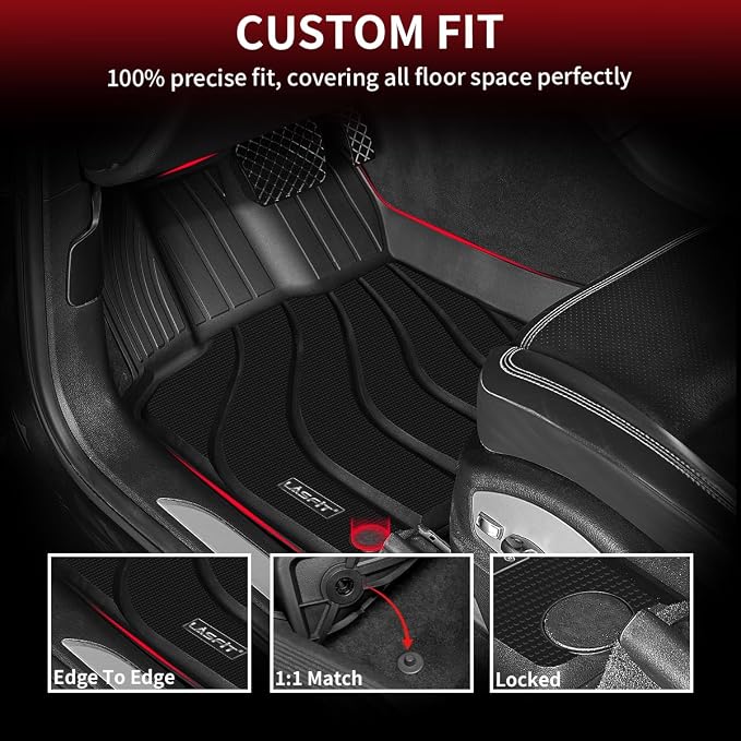 LASFIT All Weather Floor Mats for Porsche Macan 2026-2014, 3D Laser-Measured Custom Fit TPE Floor Liners, Front & Rear Rows, Black, Easy to Clean