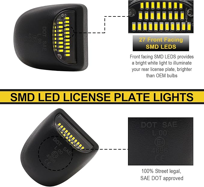 License Plate Light for Silverado & Sierra 1500 2500 3500 HD/ Traverse | For Avalanche/Tahoe/Suburban/Yukon XL/Escalade&ESV/EXT Pickup Tag Lamp Powered by 54pcs LED Chips|Super Brightness|OEM Fit