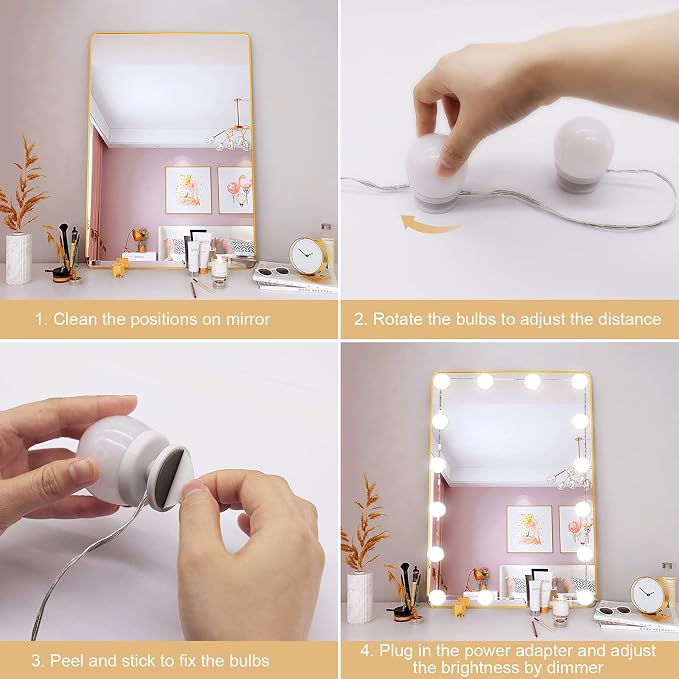 Vanity Lights for Mirror, 16 LED Bulbs Hollywood Makeup Lights, 3 Color Modes, Dimmable Brightness, Plug in, Stick up, for Dressing Table Bathroom Body Wall Mirror Lights