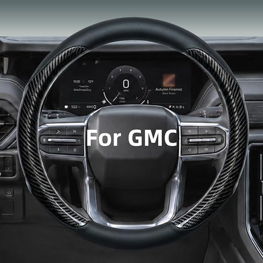 Yangday Leather Steering Wheel Cover for GMC Sierra 1500 2500 3500, 14.5-15 inches Car Steering Wheel Cover with Anti-Slip Massage Particle (Carbon Black)
