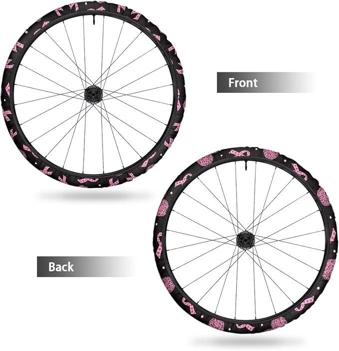 Wheelchair Wheel Covers 24 Inch 2 Pairs Breast Cancer Awareness | Heart Pink Ribbon, Made of Neoprene Outer with Anti-Slip Lining, Protects Floors, Wheelchair Gift for Seniors