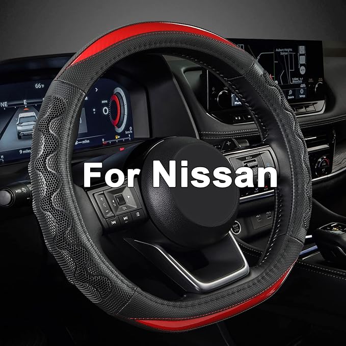 GIANT PANDA Steering Wheel Cover for Nissan Altima Rogue - Car Steering Wheel Cover for Nissan D Shape(Red-D-Shaped)